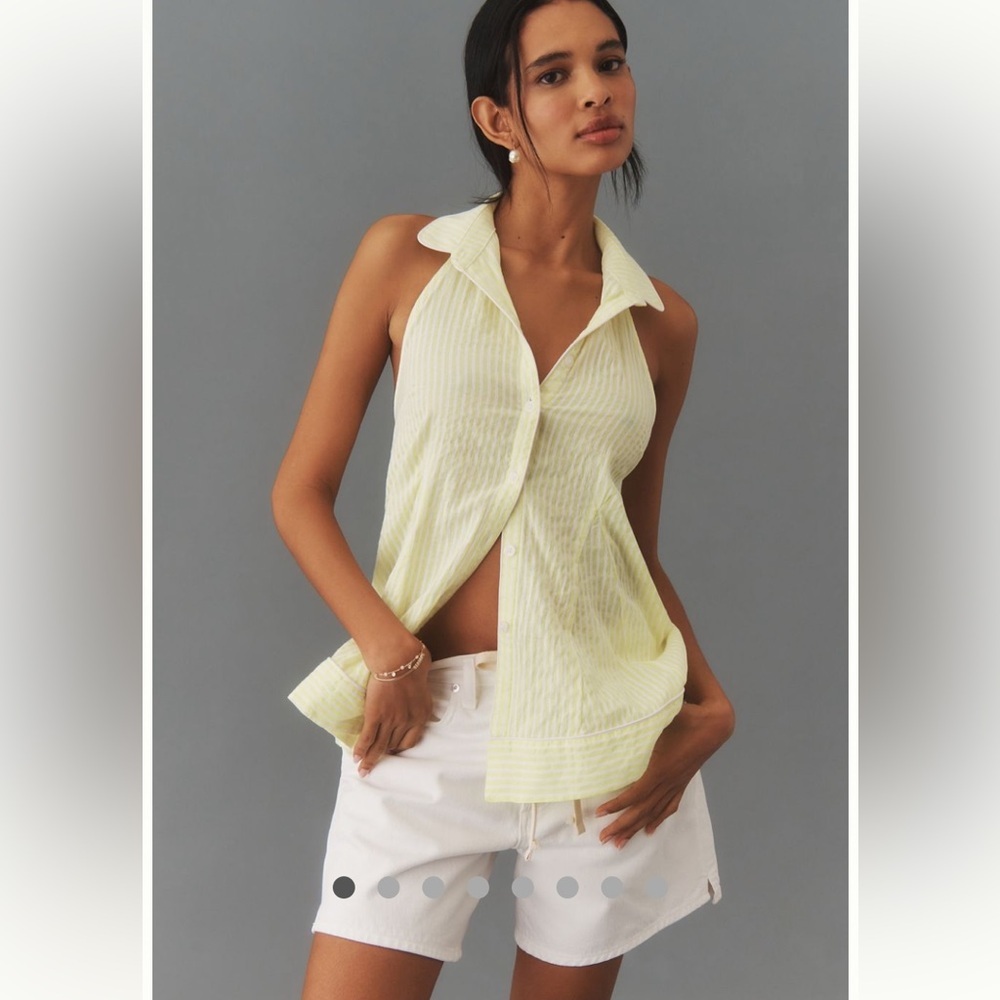 Anthropologie Halter Swing Blouse Yellow Striped NWT XXS Button Up